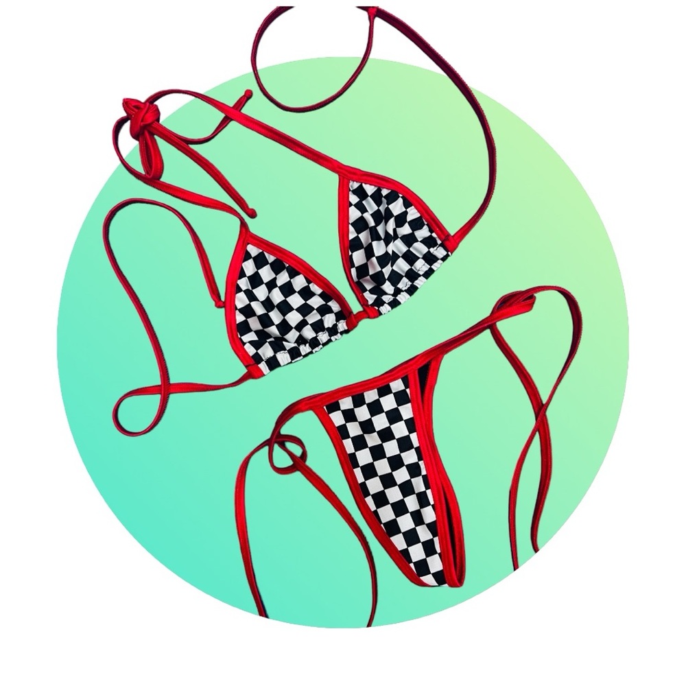 Racing Check Micro-kini Bikini Swimsuit Swimwear